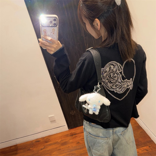 水钻藤蔓爱心梵文纽扣V领针织衫女春夏小众修身显瘦百搭开衫上衣
