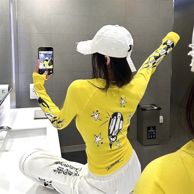 马蹄梵文印花长袖T恤女春夏新款