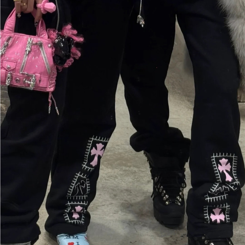十字架爱心补丁抽绳运动卫裤女秋冬新款松紧腰美式复古阔腿长裤潮,女装/女士精品,休闲裤,淘宝优惠券,粉丝福利购,淘宝优惠卷
