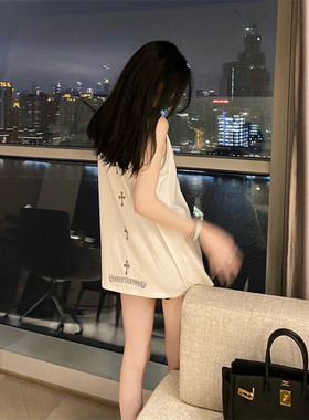 十字架梵文银丝刺绣背心女夏季
