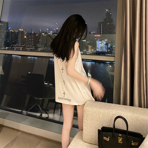 十字架梵文银丝刺绣背心女夏季