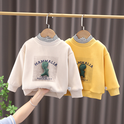 男童加绒加厚卫衣秋冬季洋气上衣