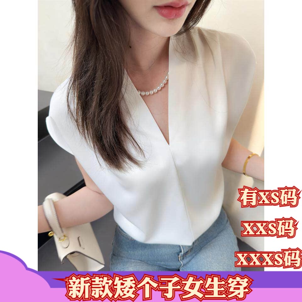 加小码女装夏装XXXS小个子150cm显高高级感衬衣职业雪纺短袖衬衫