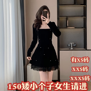 小个子150cm显高荷叶边裙小礼服方领连衣裙女 女装 XXXS夏季 加小码