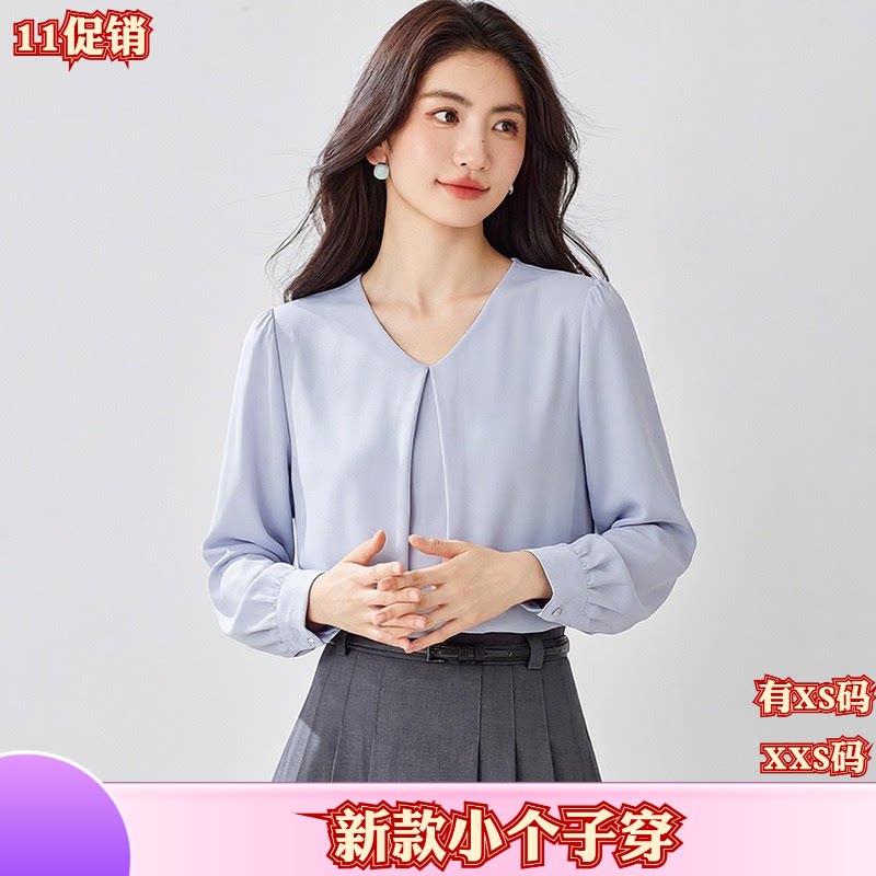 加小码女装秋装矮个子150cm新款XXS雪纺衫立领小衫打底衫
