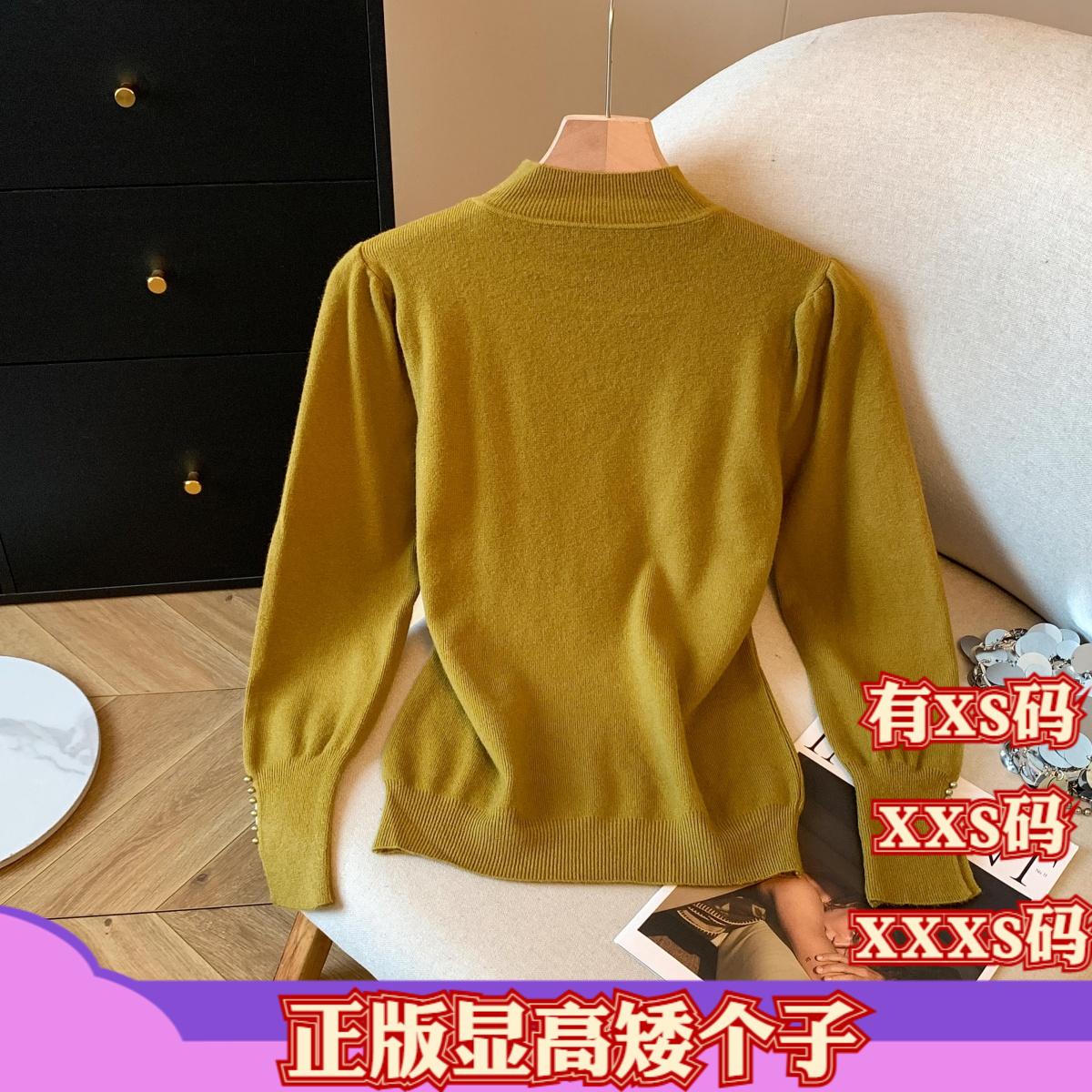 小矮个子加小码冬装显高女装新款XXXS假两件针织衫慵懒POLO领毛衣