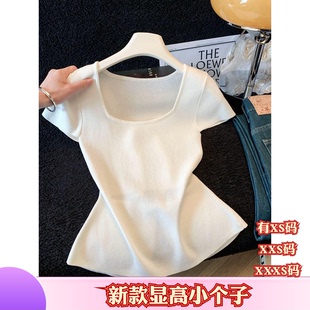 150cm显高夏装女装小个子加小码XXXS后背镂空绑带针织衫上衣无袖