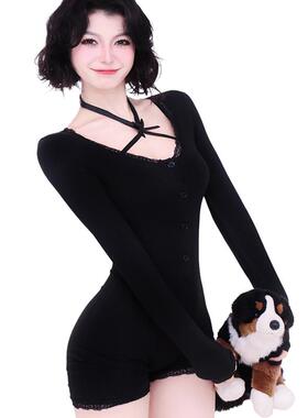 Poppaea性感收腰纯欲薄款连体衣家居服女瑜伽服修身居家服健身服