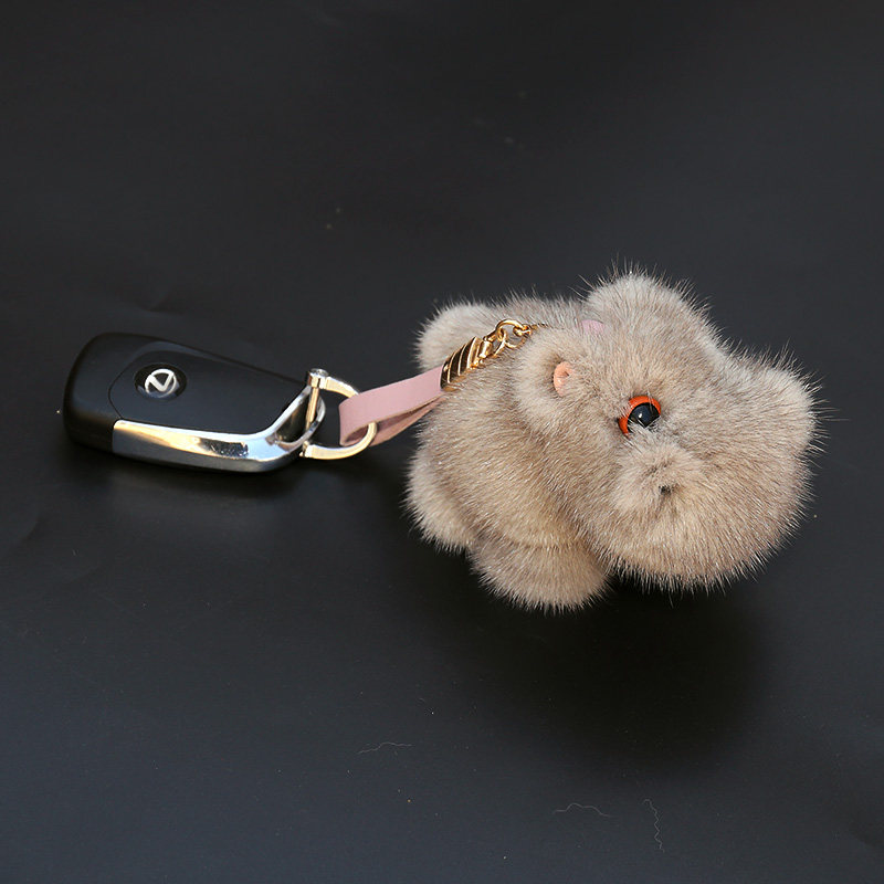可爱水貂毛河马包包挂件新款皮草小公仔车钥匙扣挂饰百搭女生礼物