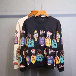 精神小伙卫衣男印花潮流修身秋冬网红社会长袖潮牌个性套头上衣服