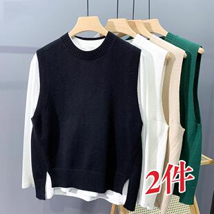 下摆开叉针织马甲男款毛衣背心男士无袖坎肩保暖内搭秋冬新款潮流