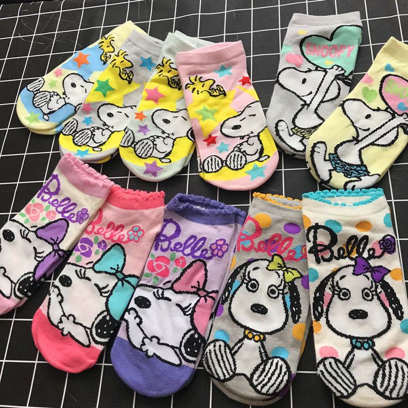 日单 史努比 bella可爱图案棉质短袜女式袜子