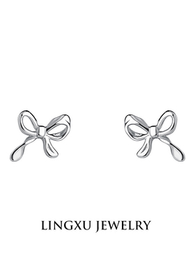 S999纯银蝴蝶结耳钉女时尚简约小众设计感轻奢睡觉免摘养耳洞耳环