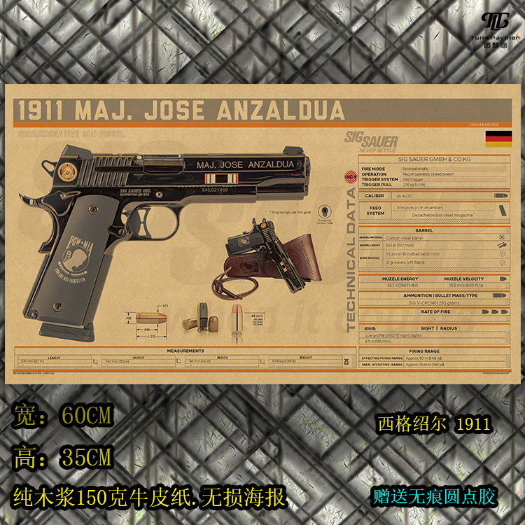 西格绍尔1911军迷男生书房寝室网吧游戏cs枪械cqb墙贴军事海报