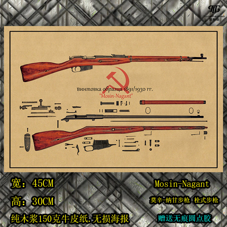 莫辛纳甘步枪结构图军迷书房宿舍cs网吧二战军事海报游戏枪械墙贴