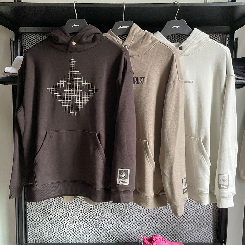 李宁加绒保暖宽松套头连帽卫衣