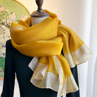 黄色真丝羊毛丝巾女秋冬2025新款披肩外搭高级感桑蚕丝丝毛围巾薄
