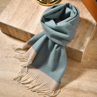 纯色羊毛围巾男士2025新款冬季百搭高级感羊绒感绿色围脖护颈男款