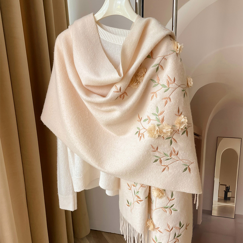 立体花卉羊毛围巾披肩送妈妈礼物