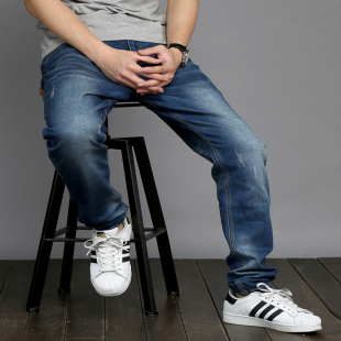 秋款加肥加大码高弹力牛仔裤男修身显瘦小脚裤直筒宽松胖子长裤潮