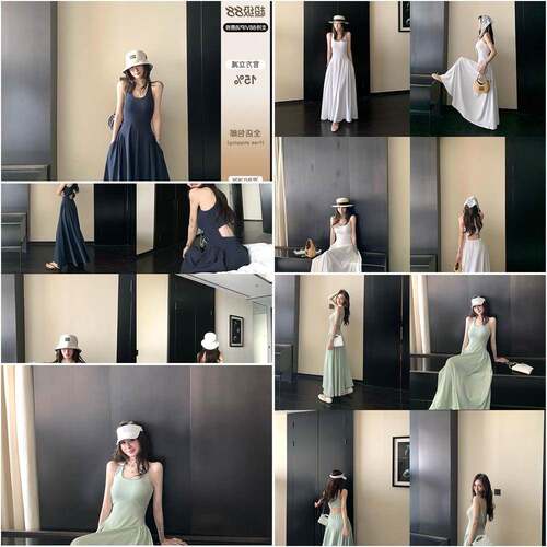 Skk Store 人皆肯豆 260G气质修身收腰工字背心高级感连衣裙女秋