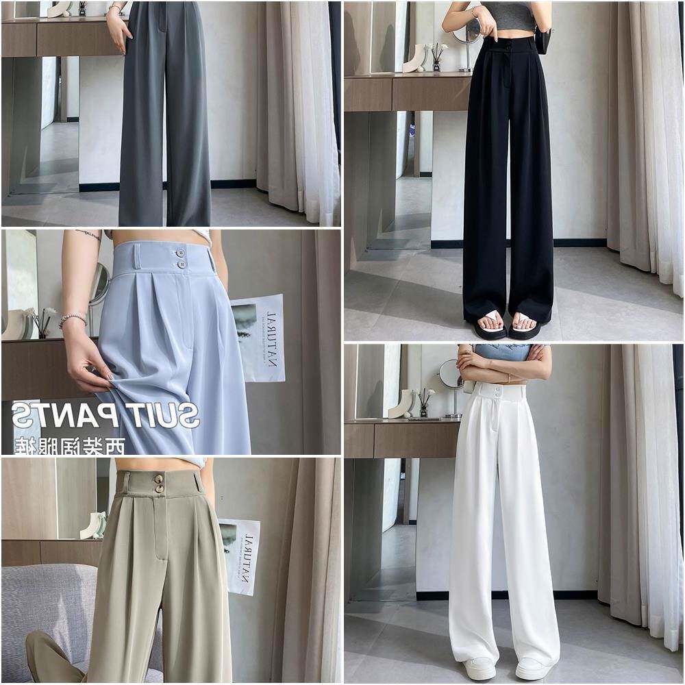 爆款冰丝阔腿裤女夏季薄款高腰显瘦休闲窄版直筒西装裤高级感垂感