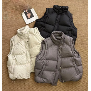 欧洲站冬季磁扣立领白鸭绒羽绒马甲女厚款面包羽绒马夹坎肩洋气潮