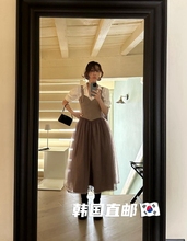 韩国直邮 代购 fletta新款 背带连衣裙法式 仙女收腰蕾丝网纱长裙