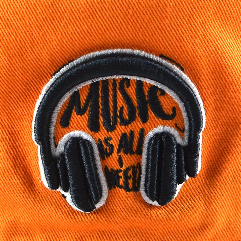 music is all need 亮橘色渔夫盆帽耳机立体刺绣潮男女DJ街舞帽子