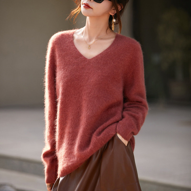 拉绒~秋冬V领无缝拉毛羊绒女套头毛衣纯羊毛慵懒风宽松内搭针织衫,女装/女士精品,毛衣,淘宝优惠券,粉丝福利购,淘宝优惠卷