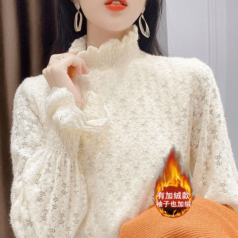 2120蕾丝加绒打底衫女秋冬新款洋气内搭高领小衫磨毛外穿加厚上衣,女装/女士精品,蕾丝衫/雪纺衫,淘宝优惠券,粉丝福利购,淘宝优惠卷