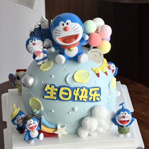 小朋友生日叮当猫蛋糕装饰配件坐姿大笑猫蓝胖子五角星云朵彩虹