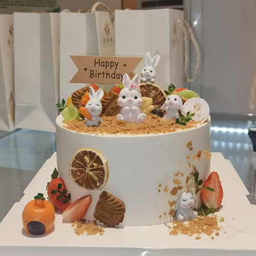 可爱小兔子生日蛋糕装饰插件兔宝宝偷吃萝卜箩筐兔子蘑菇南瓜屋