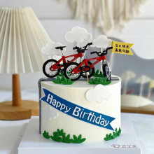 单车柯楠蛋糕装饰插件自行车小草小雏菊云朵网红侦探男孩柯男配件