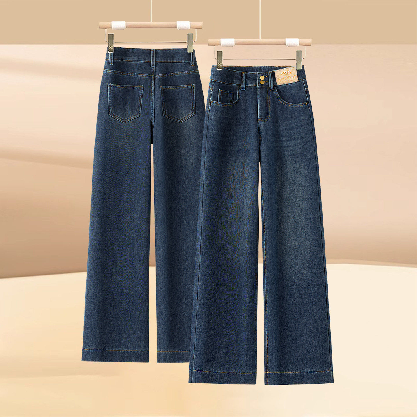 高腰窄版阔腿牛仔裤女春秋季新款冬加绒宽松直筒八九分直筒长裤子