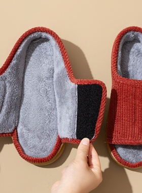 甲沟炎脚肿专用鞋脚背高指外翻脚趾受伤大开口冬季加毛露趾棉拖鞋