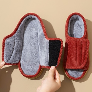 甲沟炎脚肿专用鞋脚背高指外翻脚趾受伤大开口冬季加毛露趾棉拖鞋