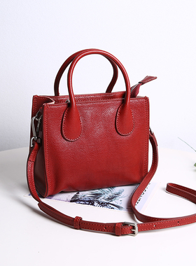 JUUZ LAN真皮手提小包女高级感小众红色简约通勤百搭单肩斜挎包