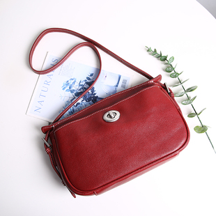 新款 简约单肩斜挎包 红色真皮女包通勤小包包头层牛皮高级感时尚