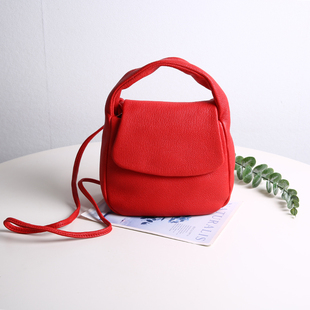 JUUZ LAN羊皮红色迷你小包包女真皮小众软皮手提单肩斜挎包手机包