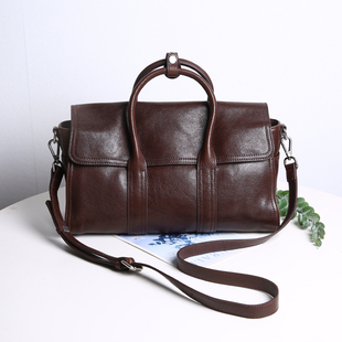 真皮手提包女商务风通勤包软皮质感大包大容量复古牛皮单肩斜挎包