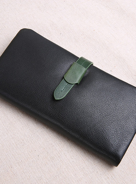 JUUZ LAN软皮钱包女真皮长款韩版搭扣牛皮手机包多功能皮夹小清新