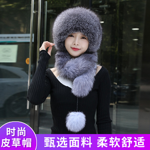 磊璇狐狸毛帽子女冬百搭护耳包头保暖蒙古帽獭兔毛皮草帽女士冬天