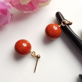 南红玛瑙耳钉短款 简单柿子红满色满肉14K包金金珠耳钉圆珠耳饰坠A