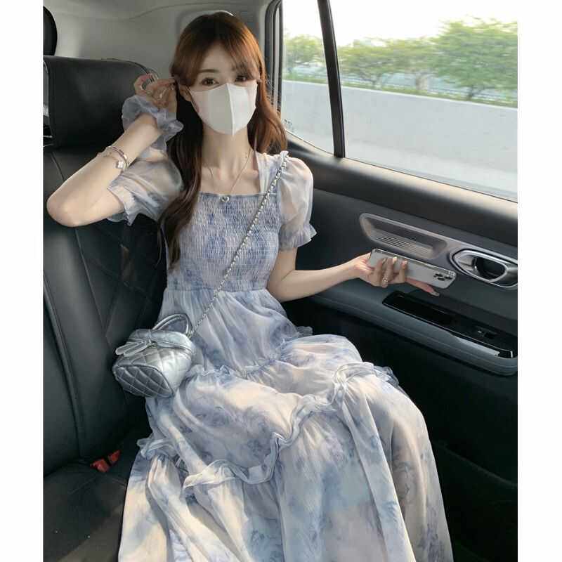 夏季新款大码女装胖mm韩系复古碎花连衣裙收腰显瘦木耳边裙子