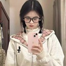 卫衣 宽松休闲连帽开衫 美式 慵懒风拼接格纹拉链外套2025年秋冬新款