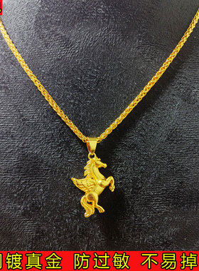 项链国风古法沙金马年吉祥物项链配饰女不掉色马上有钱锁骨链配饰
