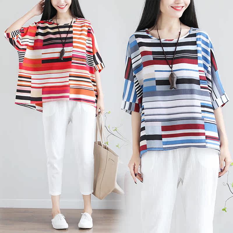 Add fertilizer XL Women's wear 200 Pounds of fat MM jacket T-shirt summer new pattern Easy Versatile Sleeve of bat Chiffon shirtin the Women's clothing/Boutique , Large size women  category - from Buy2taobao.com to provide professional Taobao agent buy service