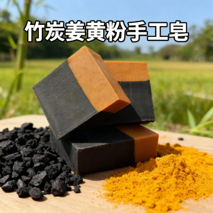 LINLIN 竹炭姜黄粉手工皂 天然清洁护肤皂块装 竹炭姜黄粉双色皂