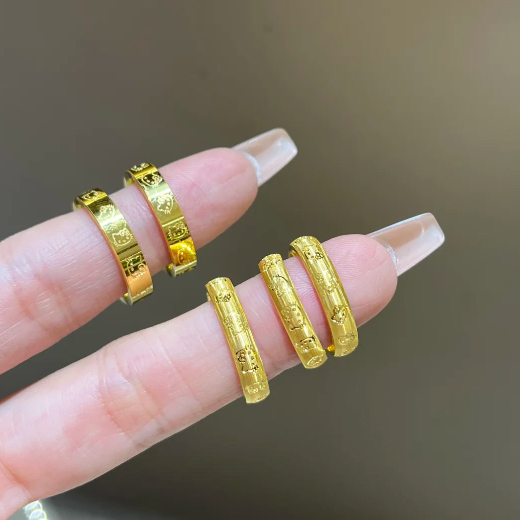 丝绒KT猫黄金戒指999足金凯蒂猫纯金女戒固口小克重小猫金戒子
